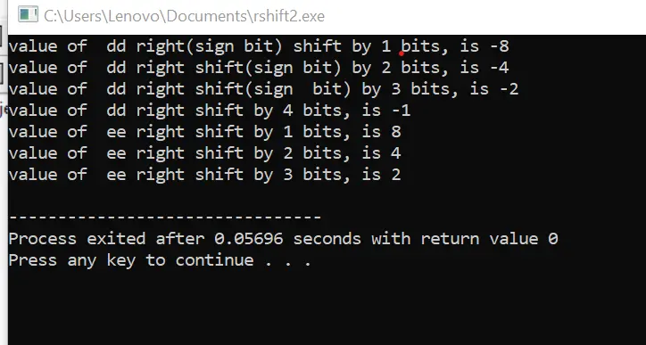 Types of Shift Operators in C