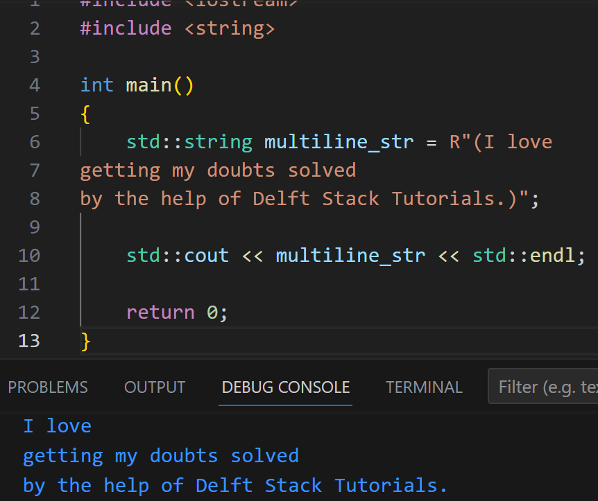 Declare Multiline String in C++ | Delft Stack
