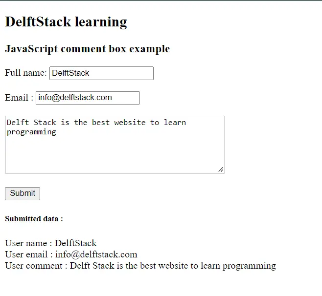  How To Create Comment Box In HTML And JavaScript Delft Stack