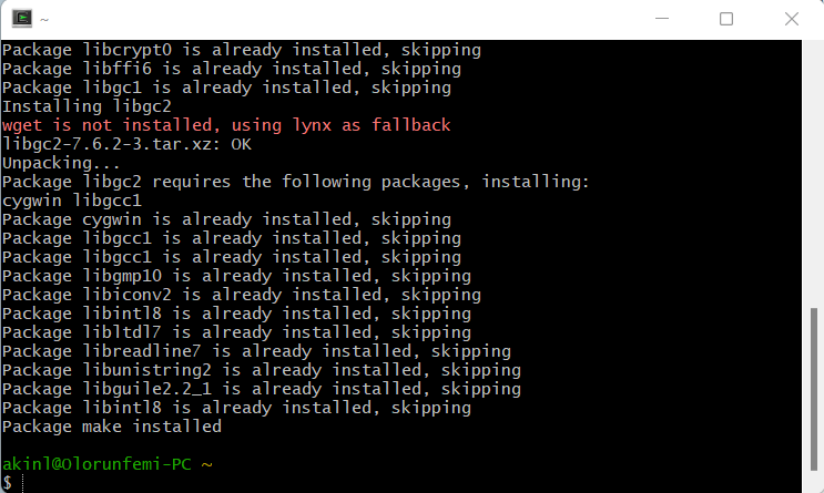 apt-cyg install make complete