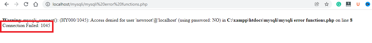 display errors using mysqli error functions - error using mysqli_connect_errno