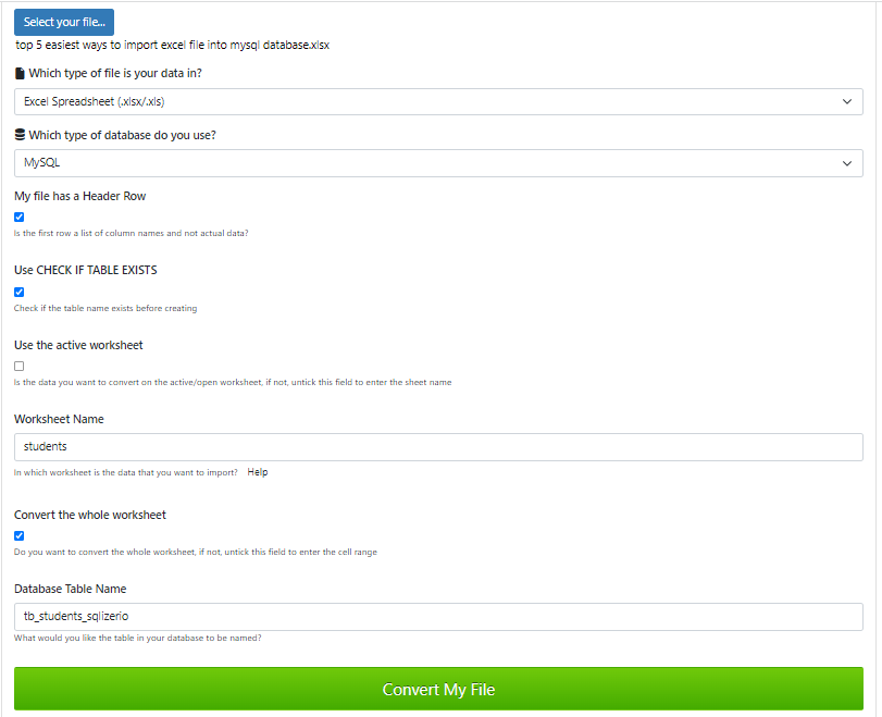 top 3 easiest ways to import excel file into mysql database - sqlizerio