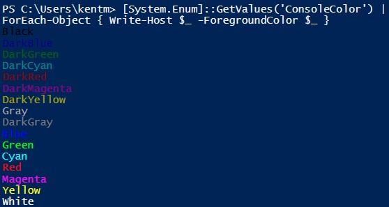 Displaying color values with font colors using Write-Host