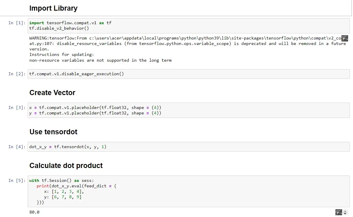 Producto de puntos de TensorFlow